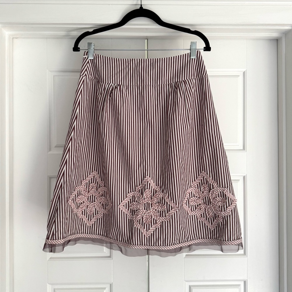 LOFT Burgundy & White Stripe A-Line Skirt, size 0